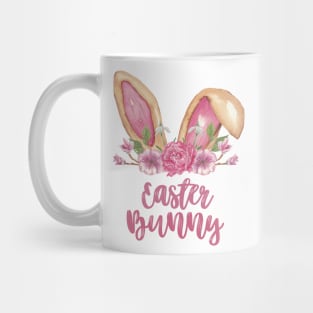 Easter Bunny Pink - Bunny Brown Ears with Pink Flowers Mug